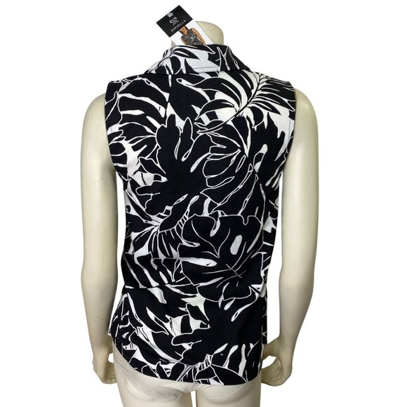 Rafaella $49 Sleeveless Black & White Leaf Print Collared Polo Shirt XL NWT‎ - Picture 9 of 12